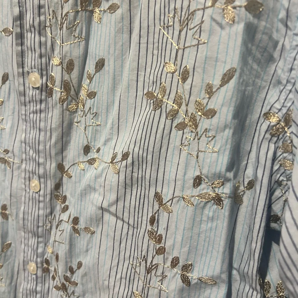 Guess Button Up Shirt Long Sleeve Mens L Blue Striped Embroidered - Picture 4 of 9